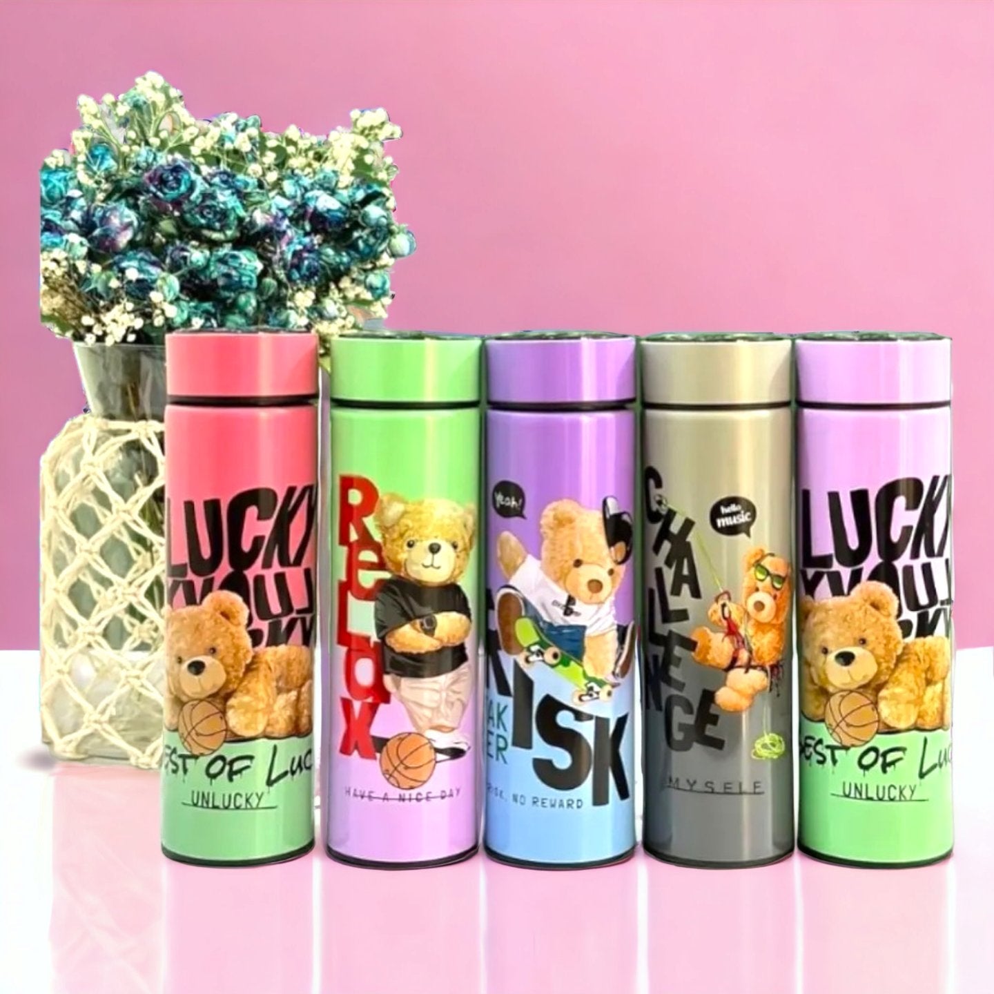 Bear Printed Stainless Steel Temperature Water Bottle | 500ml | Pack of 1