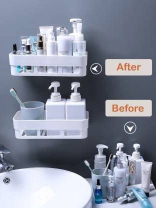 Multipurpose Strong Magic Sticker Matte Plastic Wall Holder Storage Box Shelf for Kitchen Bathroom, Assorted, Set of 2
