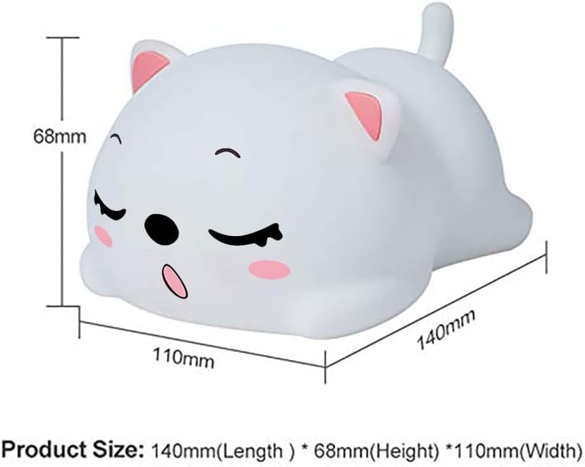 Cute Cat Silicone Nursery Night Light: Touch Sensor, USB Rechargeable