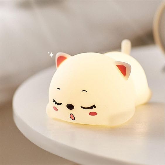 Cute Cat Silicone Nursery Night Light: Touch Sensor, USB Rechargeable