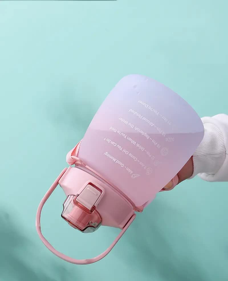1500ml Motivational Water Bottle with Straw & Shoulder Strap | Pink