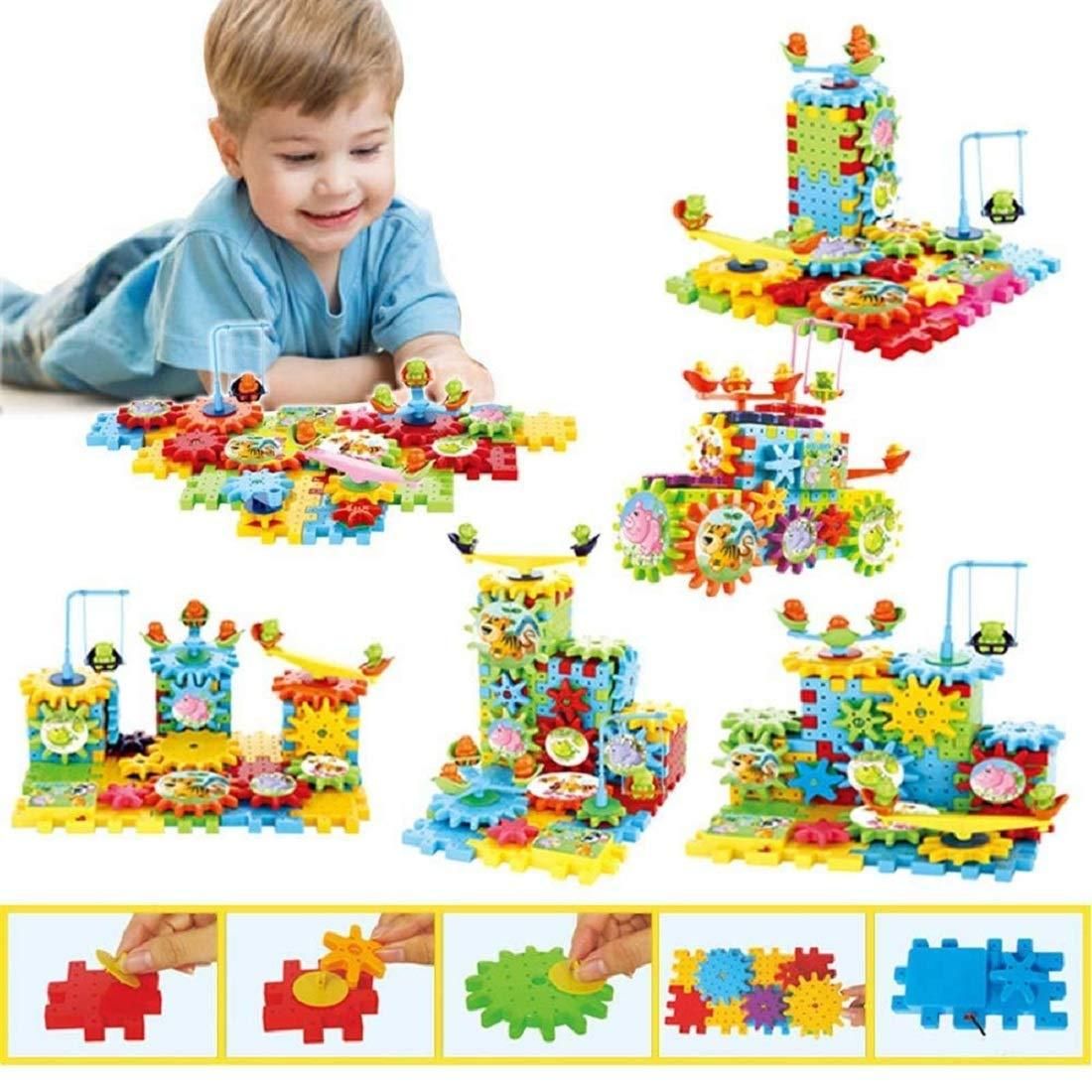 Battery Operated Rotating Building Blocks with Gears for STEM Learning