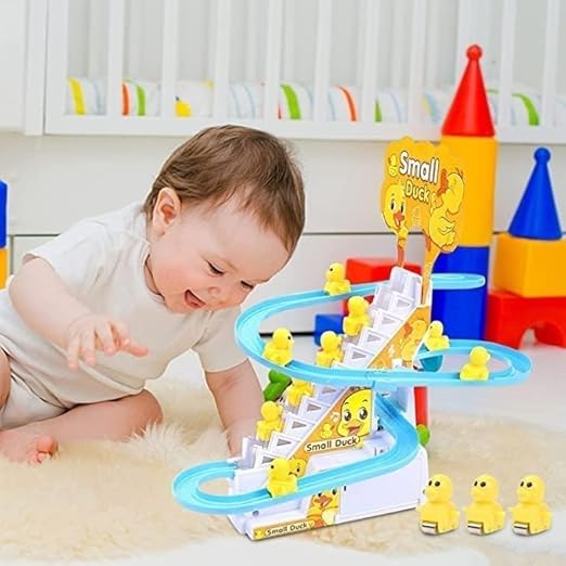 Duck Track Toys for Kids - Small Ducks Stair Climbing Toys for Kids, Escalator Toy with Lights and Music - 3 Duck Included (Duck Track)