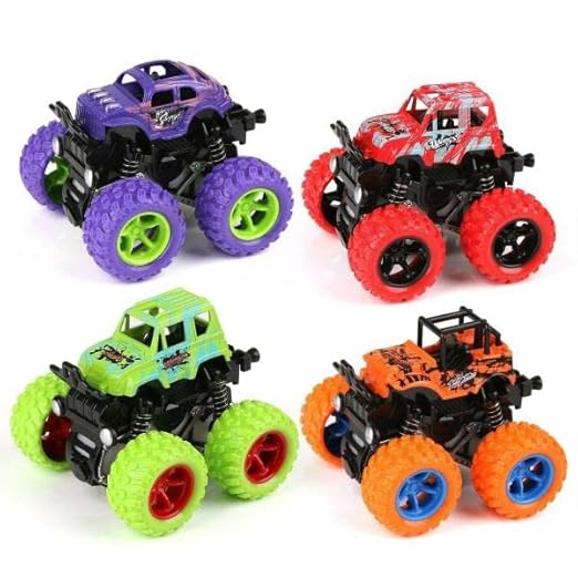 Pull Back Monster Truck , Push and Go Toy Truck, 360 Degree Friction Powered Stunt Car (Pack of 2)