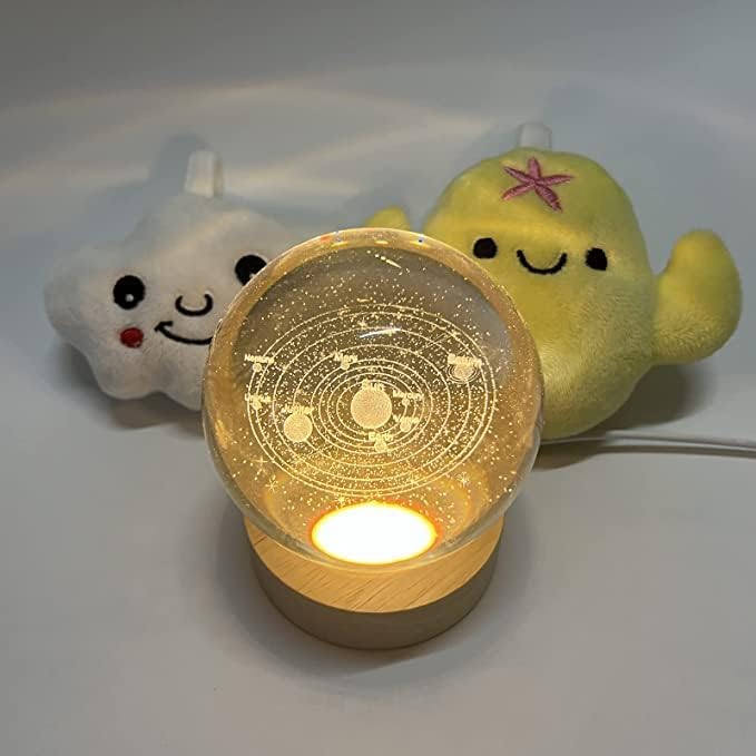 3D Galaxy Crystal Ball Night Led Lamp, Solar System Crystal Ball Night Light, Usb Powered 2.4 Inch Wooden Base Galaxy Glass Ball Night Light Lamp
