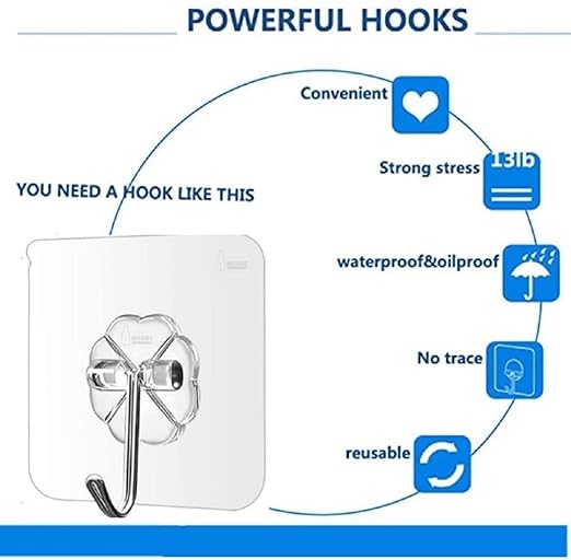 24 - Pack Adhesive Hooks Bathroom Kitchen Wall Hooks, No Nail Sticky Hangers with Stainless Hooks Reusable Utility Towel Bath Ceiling Hooks, 22 lbs Heavy Duty Waterproof and Oil Proof Wall