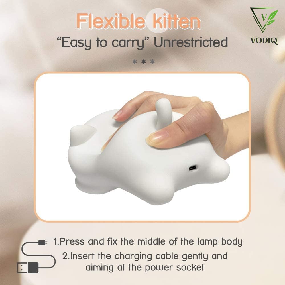 Cute Cat Silicone Nursery Night Light: Touch Sensor, USB Rechargeable