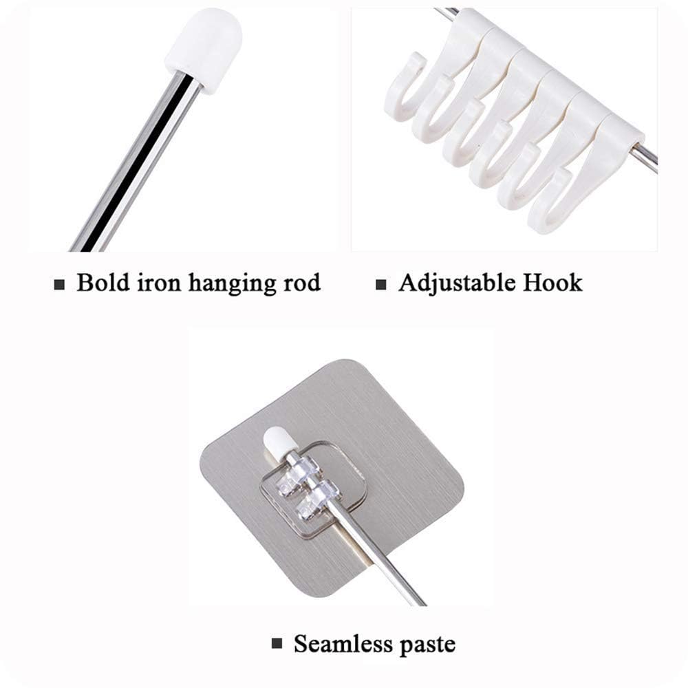 Premium Self Adhesive Kitchen Accessories Items Organizer Rack Stand, Wall Hanging Hooks Strong Without Drilling/Bathroom Door Cloth Hanger (6 Hooks), Stainless Steel
