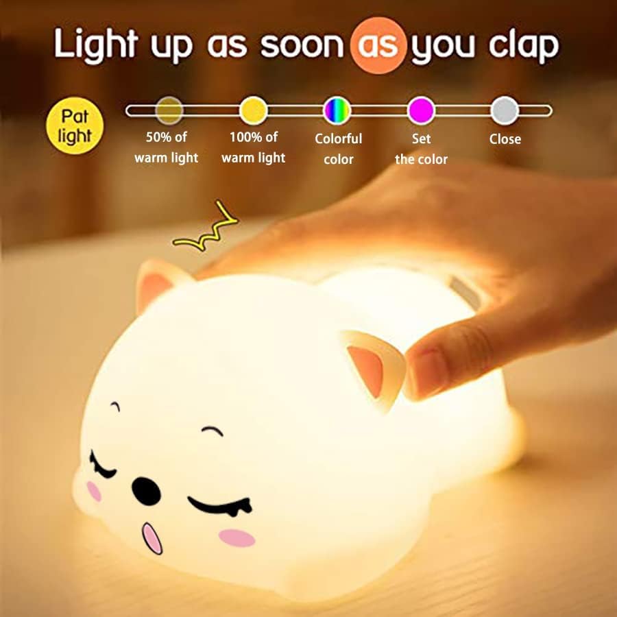 Cute Cat Silicone Nursery Night Light: Touch Sensor, USB Rechargeable