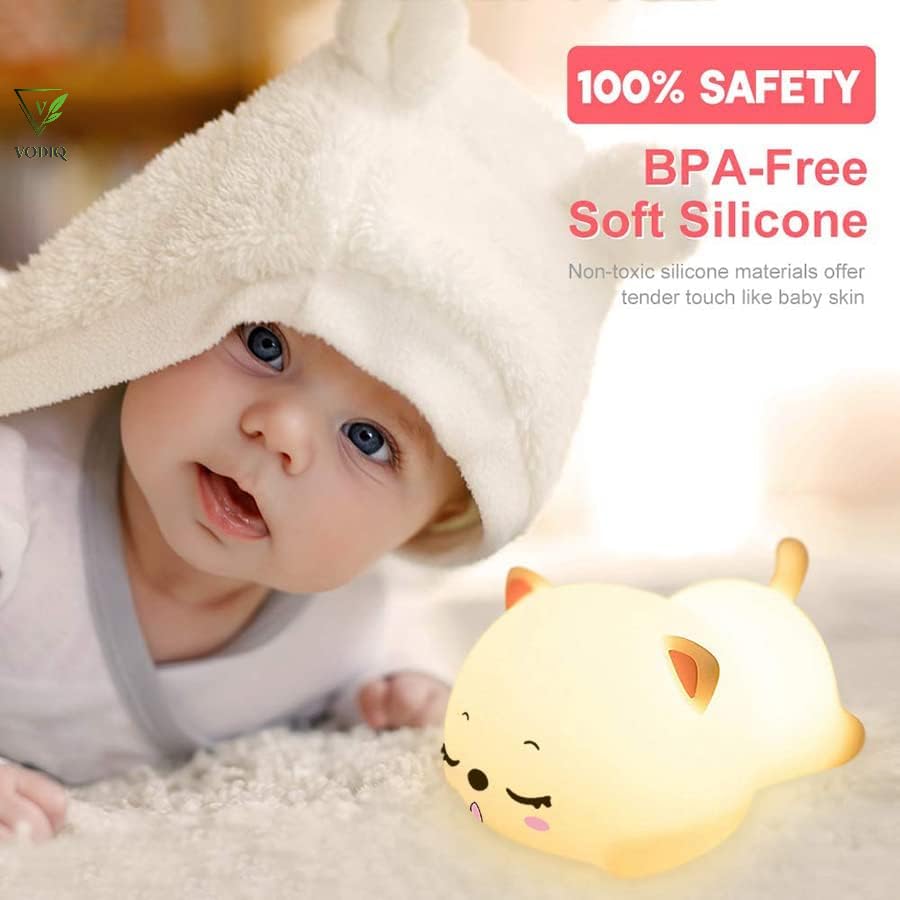 Cute Cat Silicone Nursery Night Light: Touch Sensor, USB Rechargeable
