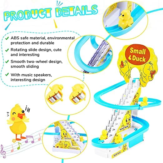 Duck Track Toys for Kids - Small Ducks Stair Climbing Toys for Kids, Escalator Toy with Lights and Music - 3 Duck Included (Duck Track)