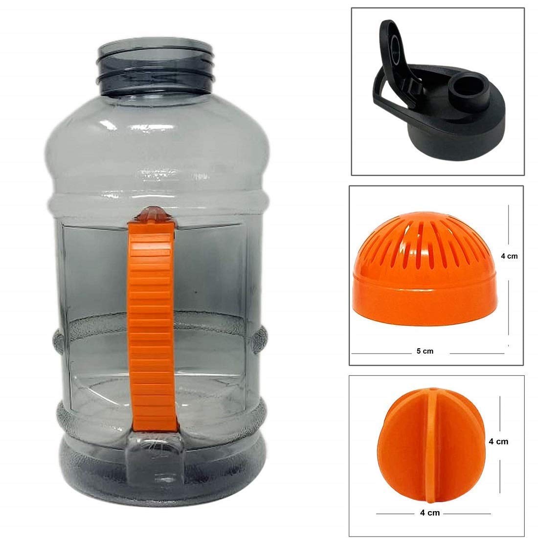 Gallon Water Bottle 1.5 Litre Leak-Proof Drinking Big Water Bottle For Gym, Bottle With Handle For Men & Women, With Mixer And Strainer For Gym Bottle For Men Workout (Plastic), Grey