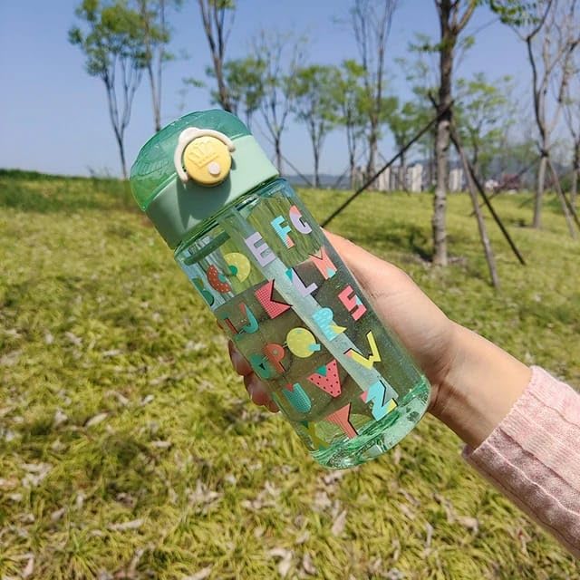 450 ml Sipper ABCD WATER SIPPER BOTTLE WITH HANDLING PLASTIC BOTTLE BUTTON WITH STRAW SIPPER School Water Bottle (Pack of 1, Multicolor)