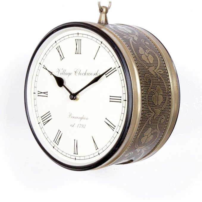 Metal Brass Double Sided Copper Antique Railway Wall Clock (8 Inch),Station Clock