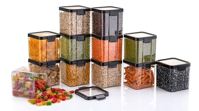 Plastic Grocery Container - 500 ml (Pack of 6, Black)