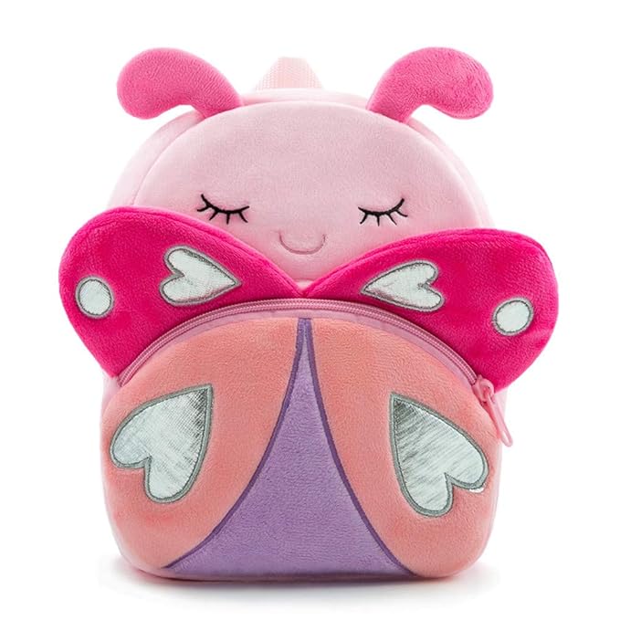 10L Plush Toddler Backpack:Pink Butterfly Cartoon Bag for Kids