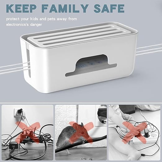 Wire Management Box - Power Strip, Cords, Surge Protector Hiding Cover Organizer