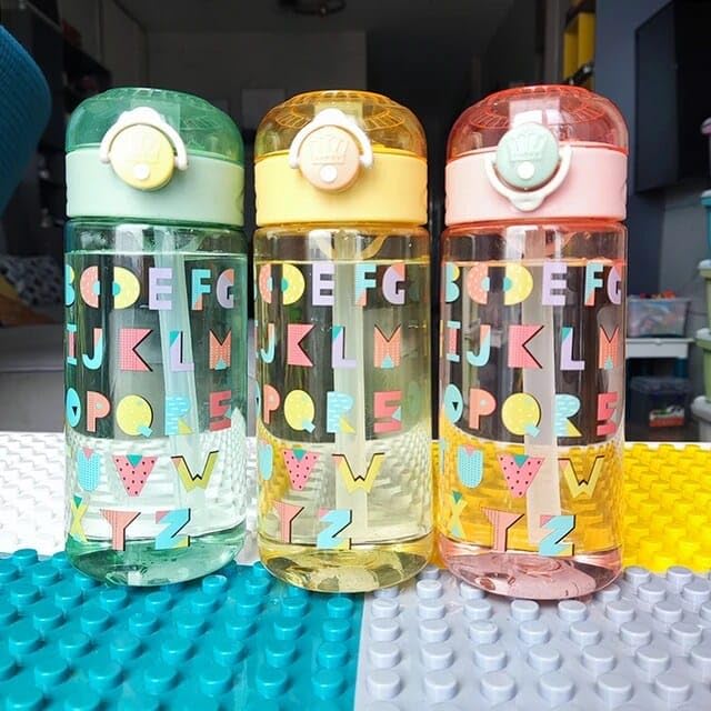 450 ml Sipper ABCD WATER SIPPER BOTTLE WITH HANDLING PLASTIC BOTTLE BUTTON WITH STRAW SIPPER School Water Bottle (Pack of 1, Multicolor)