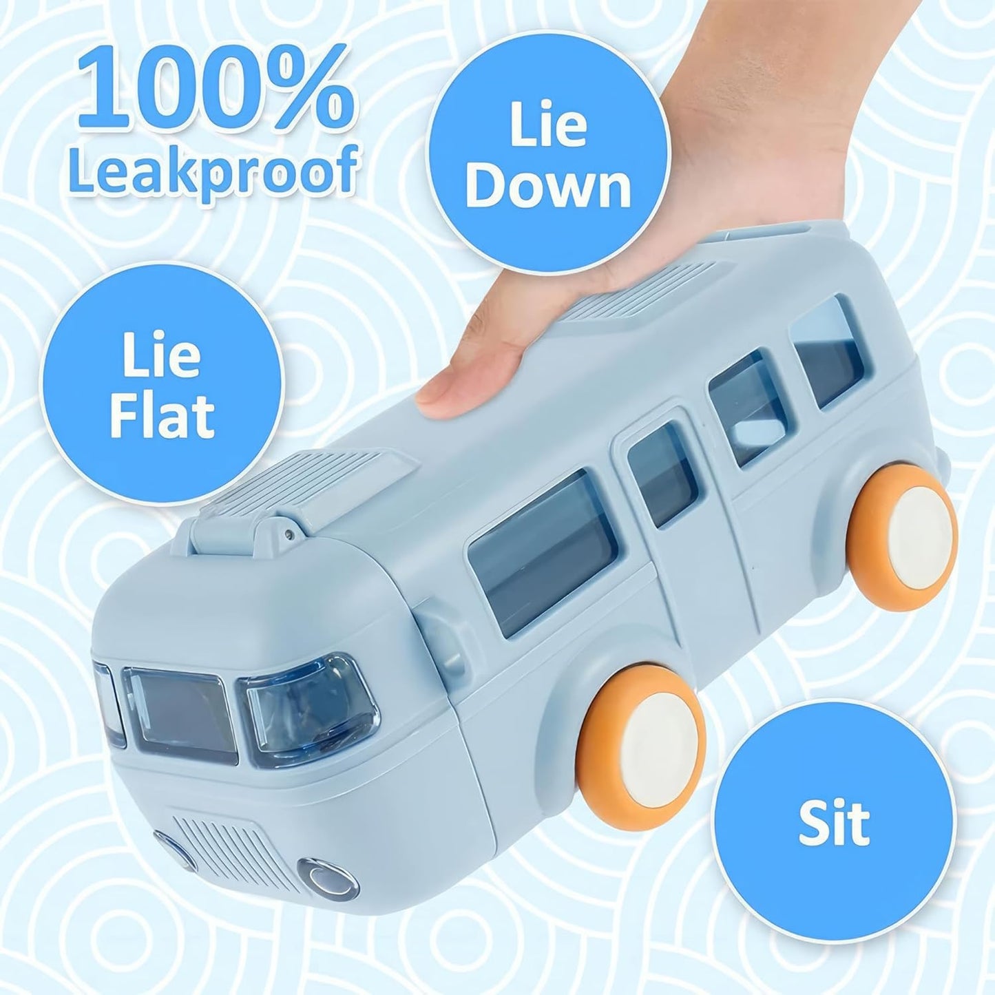 Bus Water Bottle for Kids:500ml,Leakproof with Strap and Straw