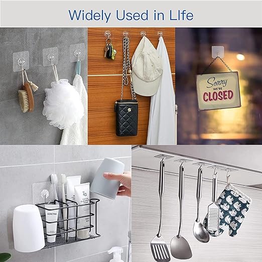 24 - Pack Adhesive Hooks Bathroom Kitchen Wall Hooks, No Nail Sticky Hangers with Stainless Hooks Reusable Utility Towel Bath Ceiling Hooks, 22 lbs Heavy Duty Waterproof and Oil Proof Wall