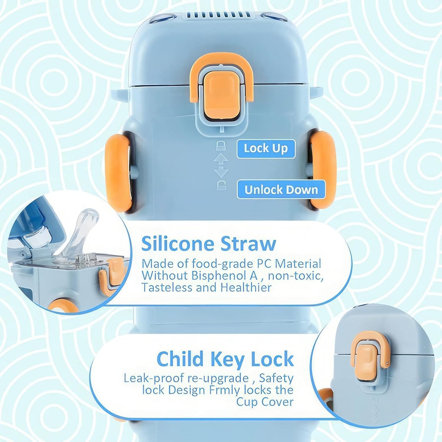 Bus Water Bottle for Kids:500ml,Leakproof with Strap and Straw