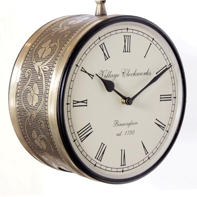 Metal Brass Double Sided Copper Antique Railway Wall Clock (8 Inch),Station Clock
