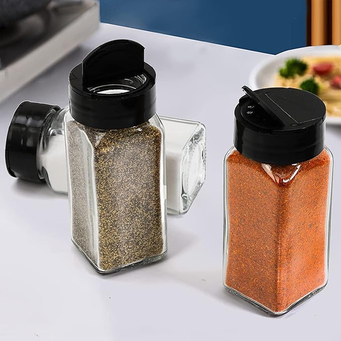 Salt & Pepper Glass Jar Spice Holder Dispensers Container (90 ML Each Bottle) (Pack of 4)