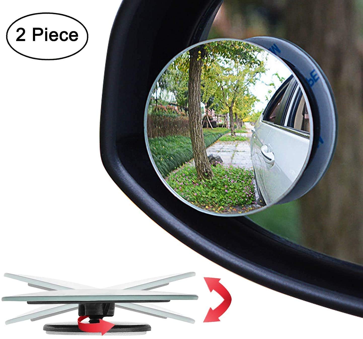 Pack of 2 | Blind Spot Mirror, Round Wide Angle Adjustable 360°