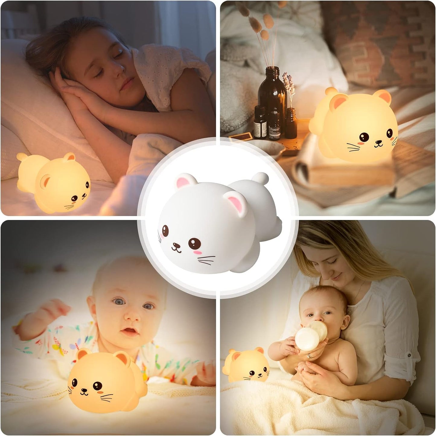 Cute Cat Silicone Nursery Night Light: Touch Sensor, USB Rechargeable