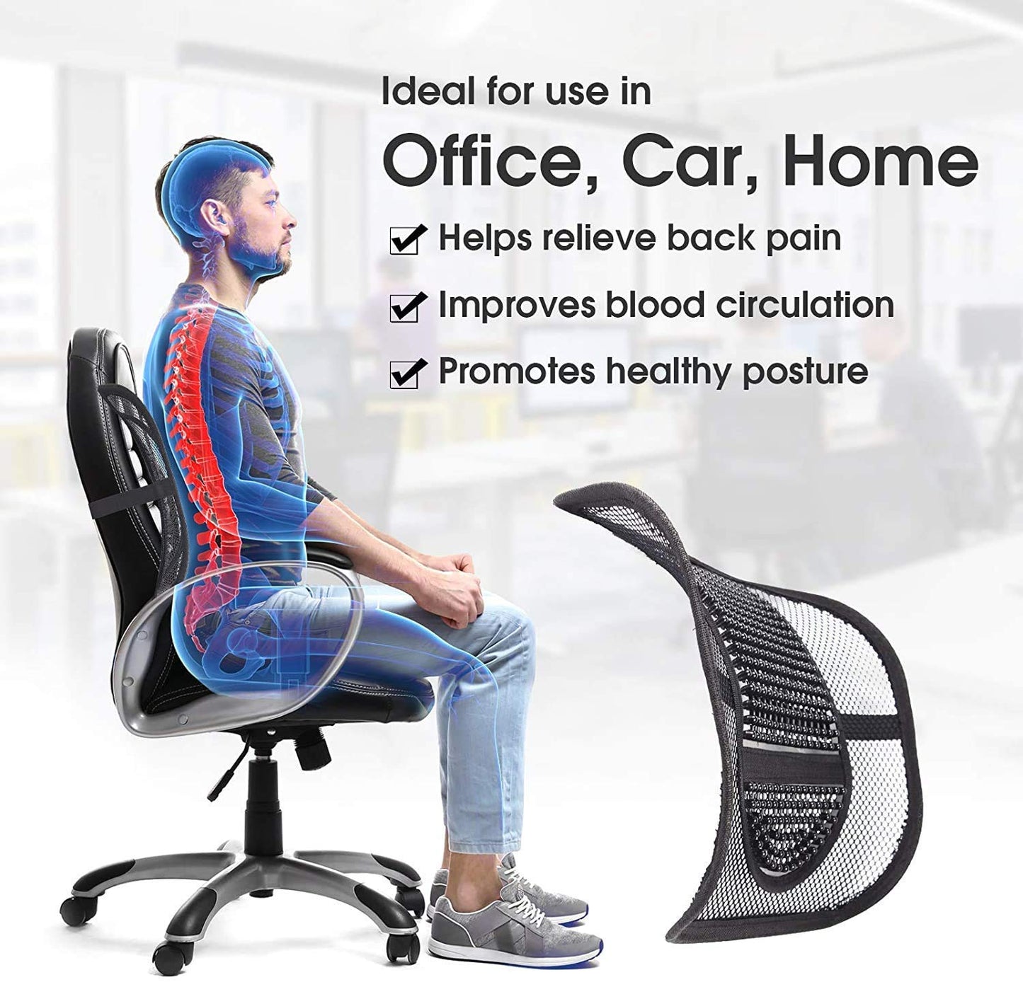 Breathable mesh Back Rest with Lumbar Support