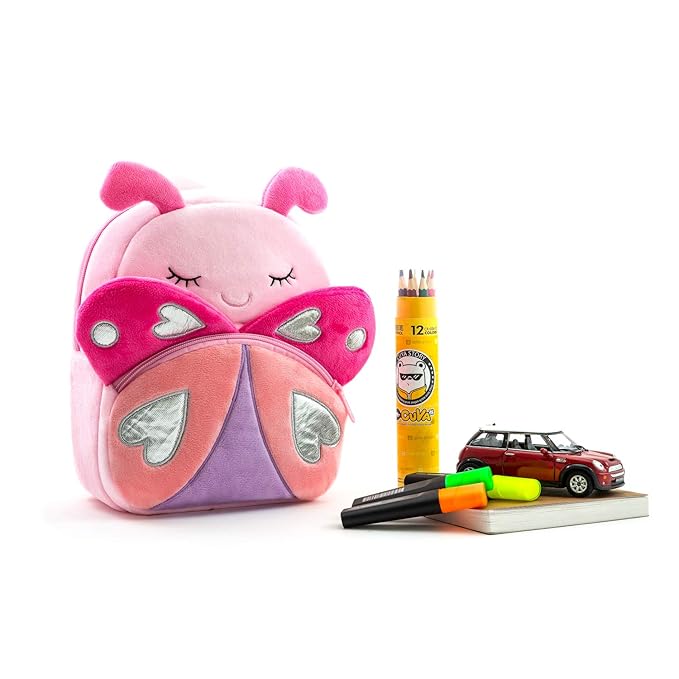 10L Plush Toddler Backpack:Pink Butterfly Cartoon Bag for Kids