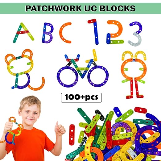 DIY Patchwork UC Smart Blocks For Kids | Pack Of 100+ Pcs Multicoloured Different Shaped Construction Blocks