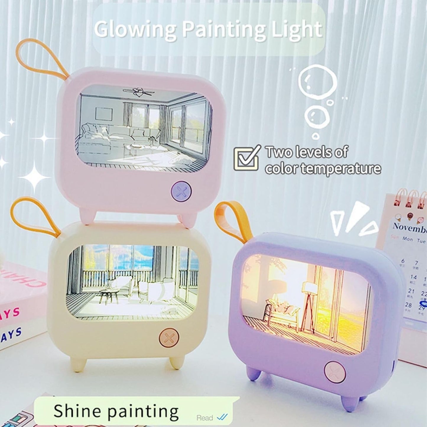 LED Light Painting: Japan Anime Seaside Nightlight with Plastic Frame+