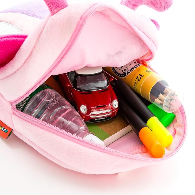 10L Plush Toddler Backpack:Pink Butterfly Cartoon Bag for Kids