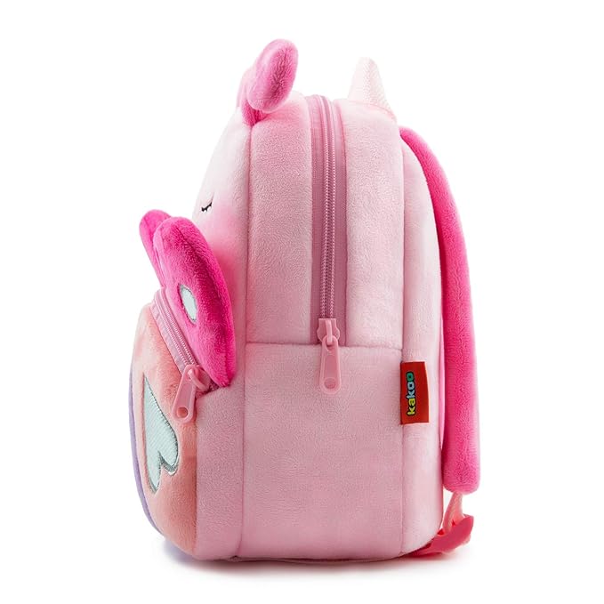 10L Plush Toddler Backpack:Pink Butterfly Cartoon Bag for Kids