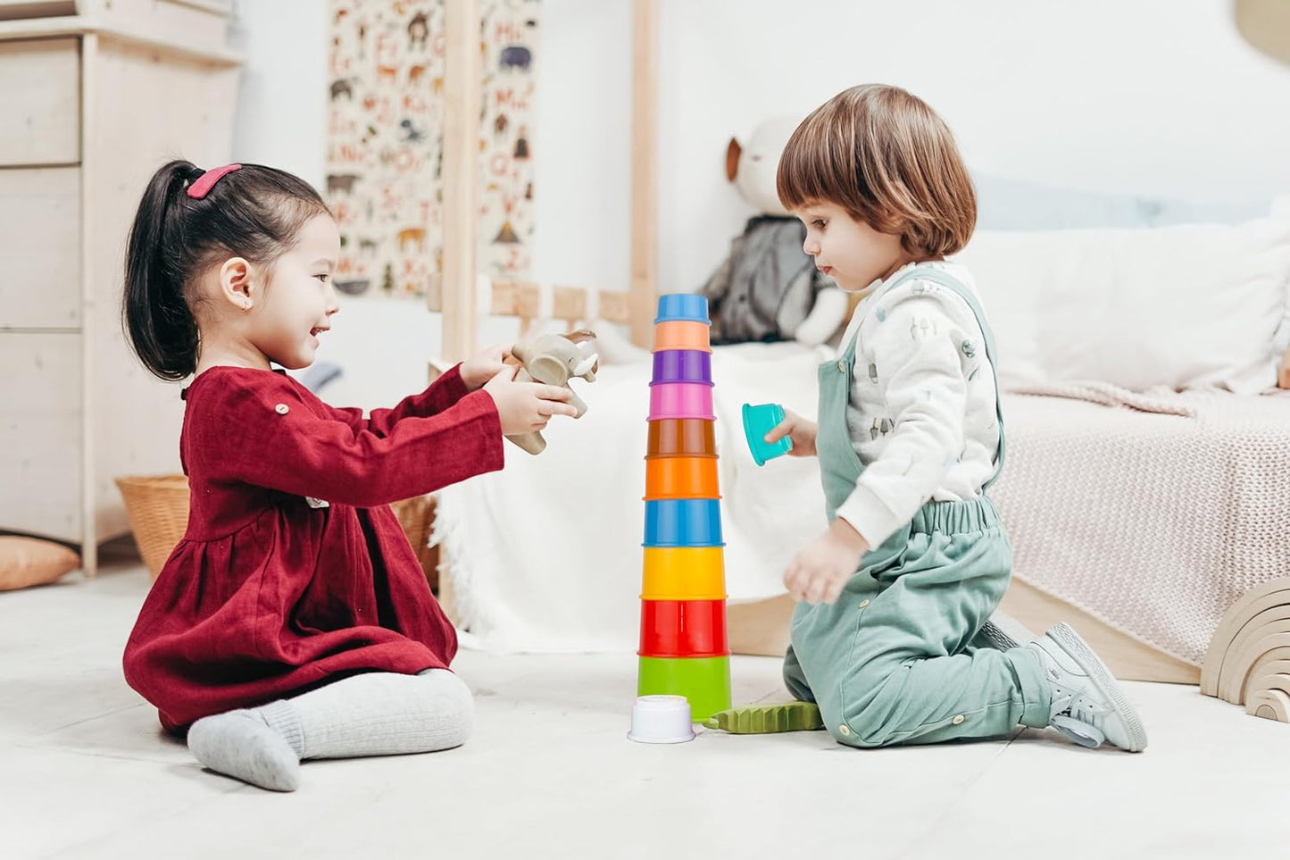 Plastic Build Up Beakers Stacking and Nesting Toy for Kids, Multicolour - 12 Pieces