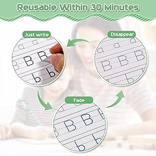 Magic Book (4 Book + 10 Refill + 1 Pen +1 Grip), Practice Copybook, Number Tracing Book for Preschoolers with Pen, Caligraphy early learning Set with Reusable Writing Refill