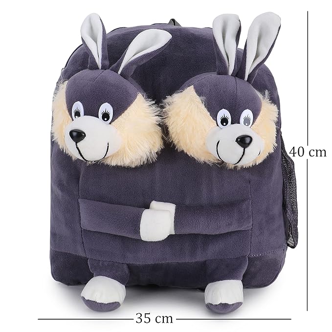 Double Face Grey Bunny Soft Material School Bag For Kids Plush Backpack Cartoon Toy | For Kids (Age 2 to 6 Year)