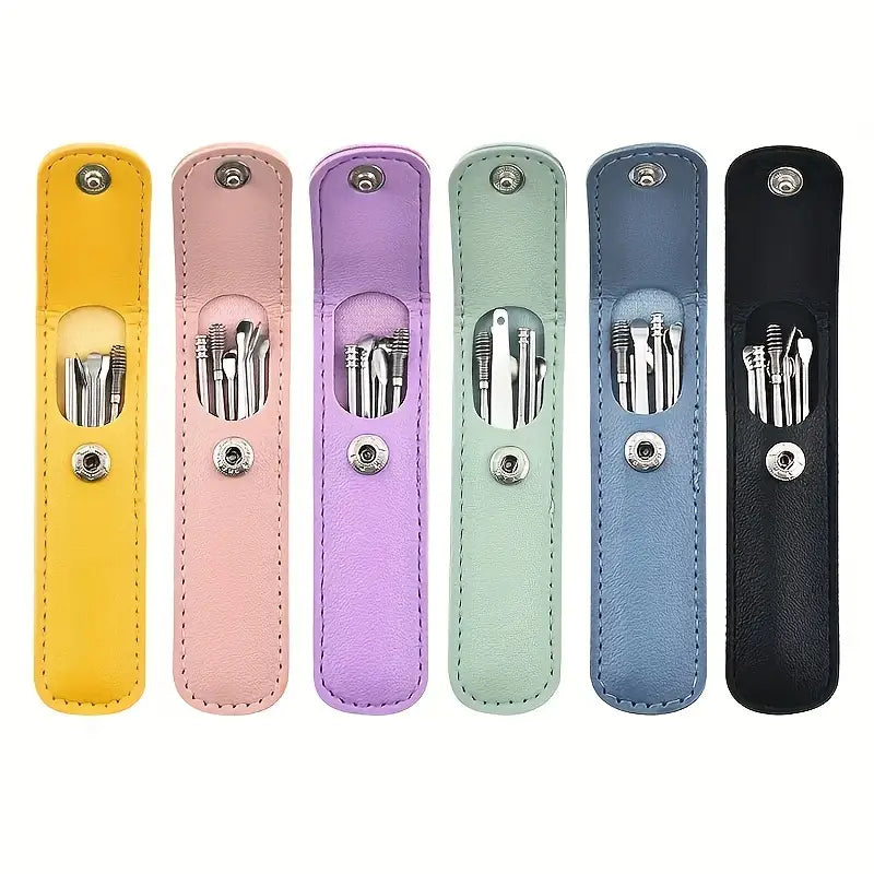6-in-1 Ear Wax Cleaner- Reusable Ear Cleaning Tools Leather Pouch