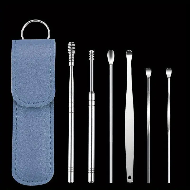 6-in-1 Ear Wax Cleaner- Reusable Ear Cleaning Tools Leather Pouch
