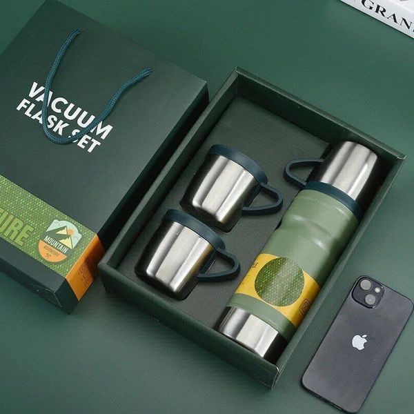 Stainless Steel Vacuum Flask and Flask Set 3 Steel Cups with Flask Combo Size-500ML (Black Colour) Ideal Gift for Diwali and Birthday