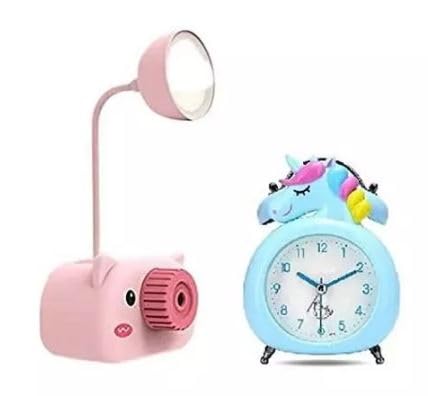 Combo Pack of 2: Cartoon LED Lamps with Alarm Clock & Pencil Sharpener