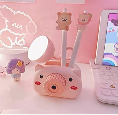 Kids Cartoon Pig LED Lamp Pen Holder & Pencil Stand – Study Organizer