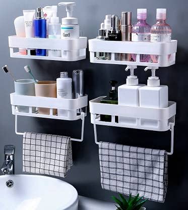 Multipurpose Strong Magic Sticker Matte Plastic Wall Holder Storage Box Shelf for Kitchen Bathroom, Assorted, Set of 2