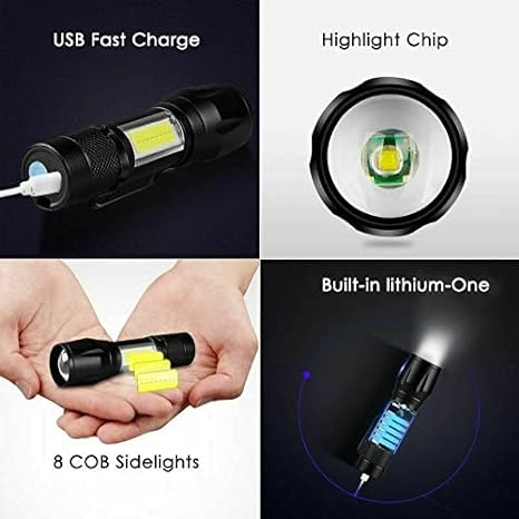 2 in 1 Flashlight Rechargeable USB Torch