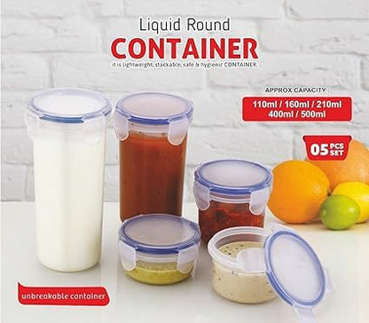 Plastic Airtight Food Storage Containers with Leak Proof Locking Lid Storage container Set of 5 (110 ml,160 ml,210 ml,400 ml,500 ml)