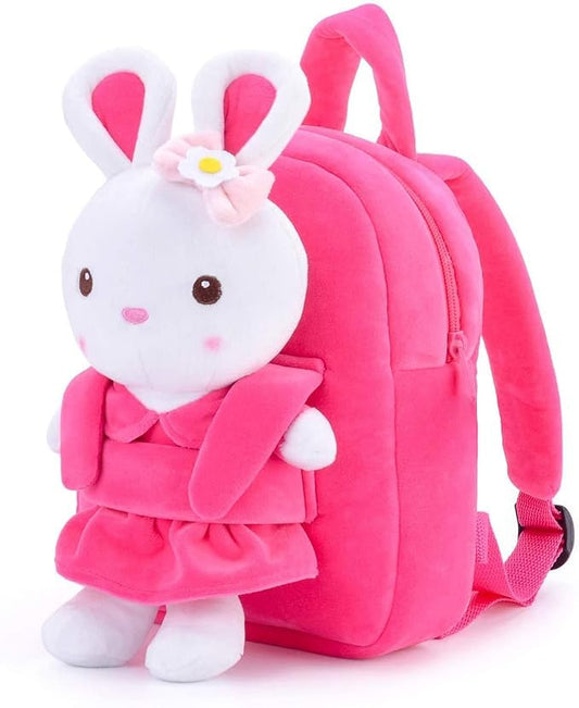 Bunny Doll Kids School Bag Soft Plush Cartoon Velvet Animal Backpacks Cartoon, Picnic, Nursery, Preschool Boys/Girls/Baby (2 to 6 Years) (Pink)