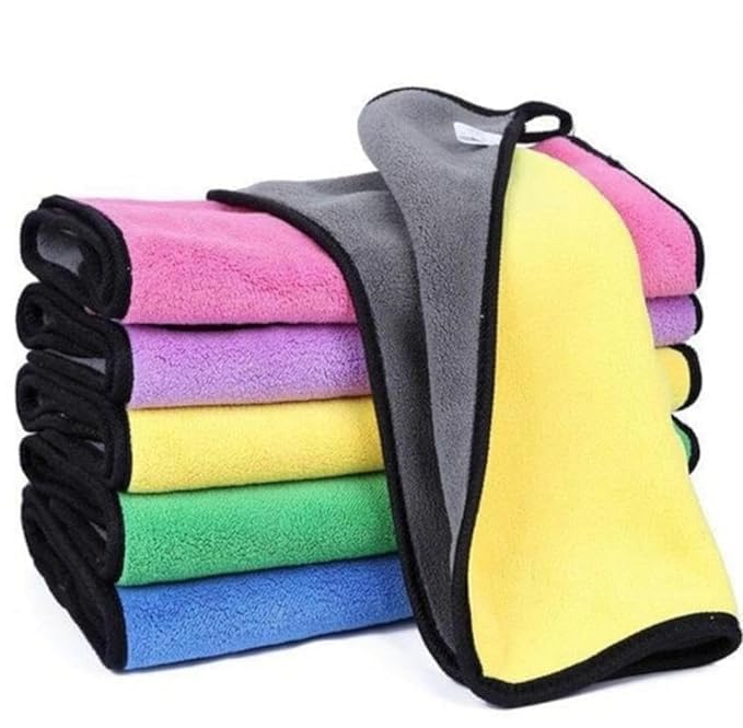 Pack of 4 | Multipurpose double sided Microfiber Car Cleaning Cloth Towel – Extra Soft Microfiber Cloth for Car, Bike, laptop, mobile and steel Cleaning Edging for Scratch-less Drying and Detailing - 600 GSM