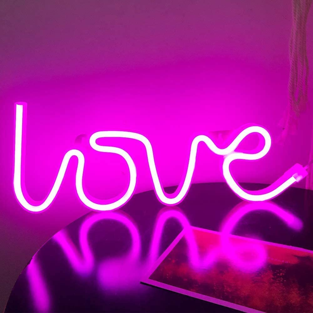 Premium Pink LED Love Neon Sign - USB/Battery for Wall & Event Decor