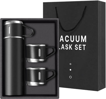 Stainless Steel Vacuum Flask and Flask Set 3 Steel Cups with Flask Combo Size-500ML (Black Colour) Ideal Gift for Diwali and Birthday